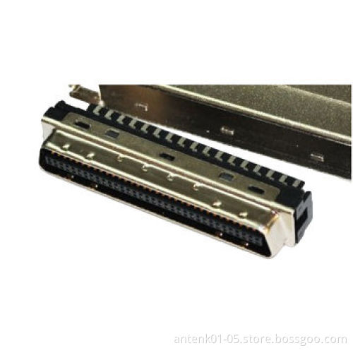 SCSI Centronics 1.27mm Male 68-pin SCSI Connectors with 45drg Metal Dust Cover